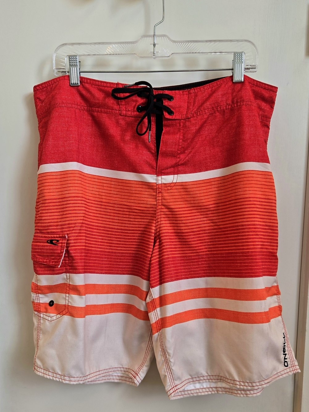 O'Neill Red Orange Striped Men’s Board Shorts Swim Trunks